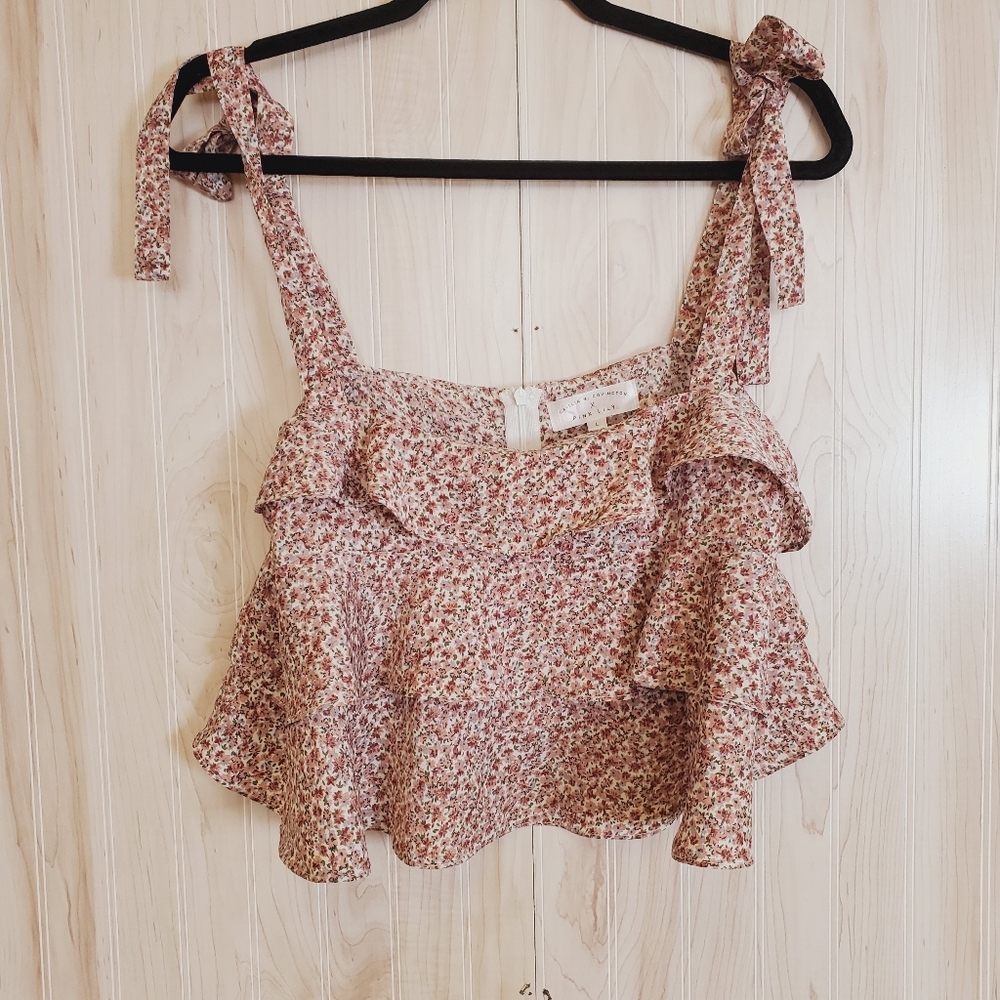 Pink Lily Floral Ruffle Tank Top